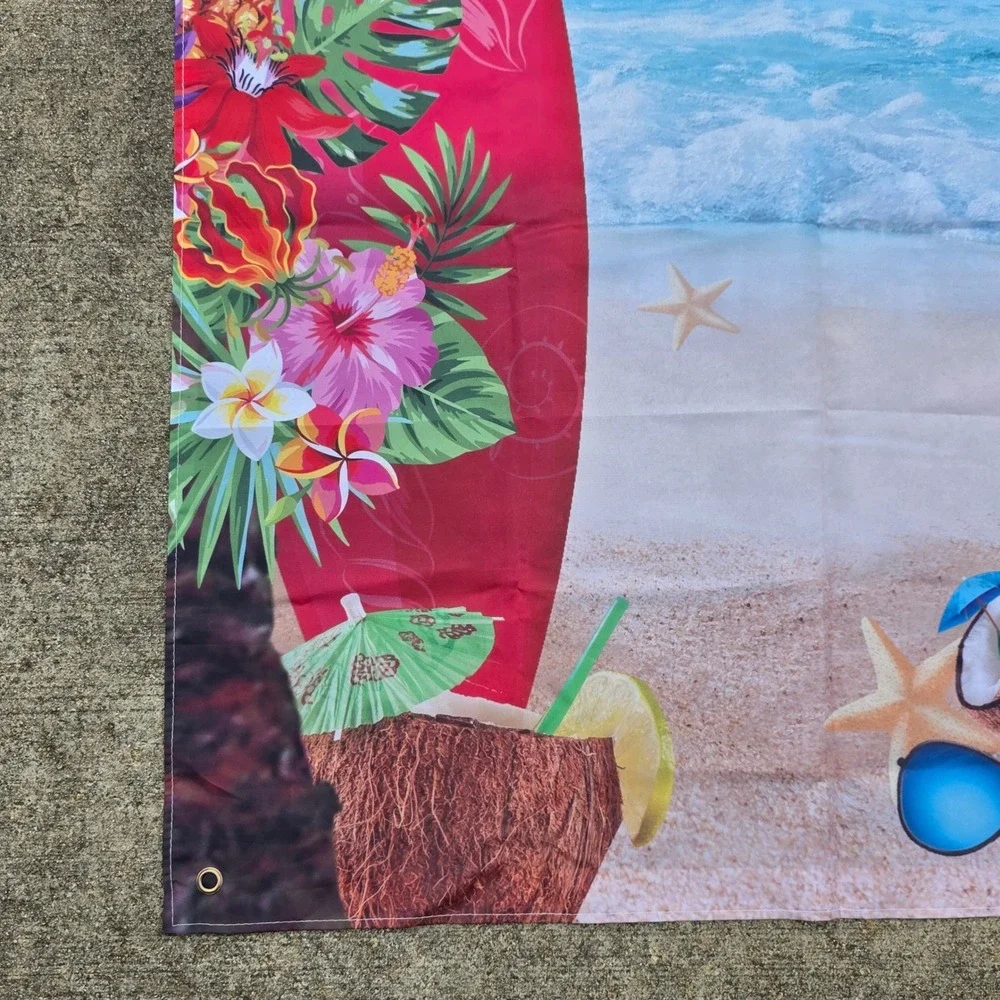Tropical Luau Beach Party Backdrop Door Banner Surfboard Hibiscus Photo Booth